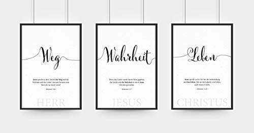 Aus Gnade Christliche Poster · Weg Wahrheit Leben · 3er Set · Bibelvers · Deko · Wandgestaltung · ohne Rahmen · A3 / A4 · christliche Geschenke · Deutsch (A3)