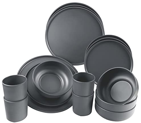 Melamin Camping Geschirrset für 4 Personen - 16 Teile - Campinggeschirr - grau - Essgeschirr elegant spülmaschinengeeignet