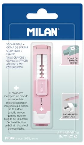 Milan Stick Rosa, Edition +, Stiftenschärfer mit Radiergummi, Handbuch, Plastik, Rosa