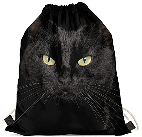 Binienty Gym Drawstring Bag Outdoor Sports Hiking Travel Sackpack String Shoulder Bag Cinch Backpack, schwarze katze, One size
