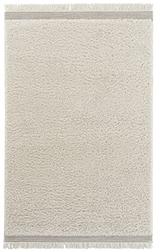 Mint Rugs Lampu Teppich Hochflor Wohnzimmer-Teppich Fransen Weich Flauschig Langflor Shaggy Flokati Skandi Uni Plain Design für Küche Flur oder Schlafzimmer Hoch-Tief Struktur Creme 120x170 cm