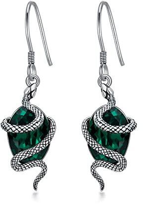 Schlangen Ohrringe Sterling Silber Schlange Ohrringe mit grünem Kristall Vintage Schlangen Tropfen Ohrringe für Frauen Mädchen