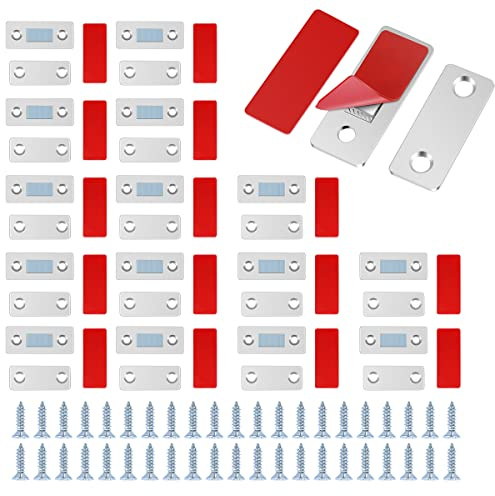 Lot de 16 aimants de porte ultra fins en acier inoxydable - Fermeture magnétique pour portes coulissantes, cuisine, fenêtre, armoire (argenté)