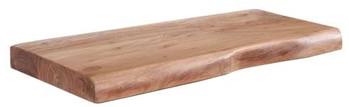 FineBuy Wandregal mit Baumkante Akazie Massivholz, Design Schweberegal Wandboard Massiv, Regal Holz Natur, Landhausstil Hängeregal Braun