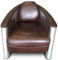 Casa Padrino Luxus Art Deco Leder Sessel 80 x 95 x H. 90 cm Aluminium Wohnzimmer Sessel mit Echtleder - Aluminium Flugzeug Flieger Sessel Möbel, Lederfarbe:Vintage Cognac
