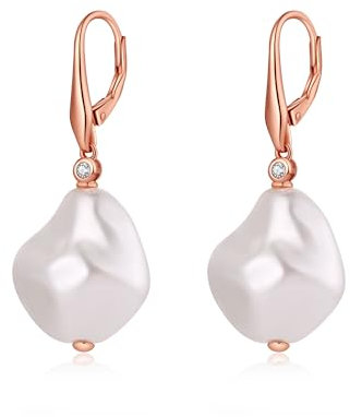 JiaYang Silber Perle baumeln Ohrringe für Frauen 18K Rose vergoldet kubischer Zirkonia Barocke Perlen Ohrringes mit Fischhaken, CZ Diamant Perlenohrringe feinen Schmuck für Frauen