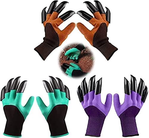 KOMUNJ 3 Paar Handschuhe zum Graben, Gartenhandschuhe Krallen, wasserdichte Gartenhandschuhe zum Graben und Pflanzen