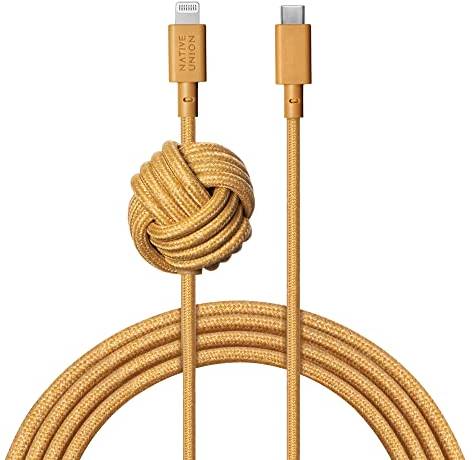Native Union Cable Night - Cable USB-C a Lightning Reforzado y Ultrarresistente de 3 m [Certificado MFi] con Lastre de Nudo Compatible con iPhone 14, iPhone 13 y anteriores (Kraft)