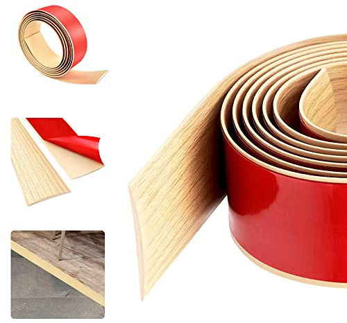 DIKEBAO Tira de Umbral Color Haya 200cm x 4cm Perfil de Suelo Autoadhesivo Suave PVC Tapajuntas Suelo Perfil Suelo Puertatapajuntas Suelo Ceramico Tapajuntas Parquet para Eliminar las Juntas Tarima…