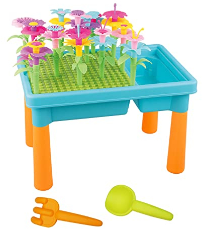 RedCrab 3 en 1 Table de Jeu de Fleurs de Jardin Table Eau Sable, Enfant Ensembles de Bouquet de Bricolage Table D'activités pour Tout-Petits Jouet de Table de Plage