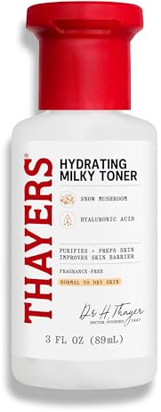 THAYERS Milky Hydrating Face Toner with Snow Mushroom Tremella, Hyaluronic Acid and Elderflower, Dermatologist Recommended Gentle Alcohol Free Skincare for Dry & Sensitive Skin, Paraben Free, 3 Fl Oz