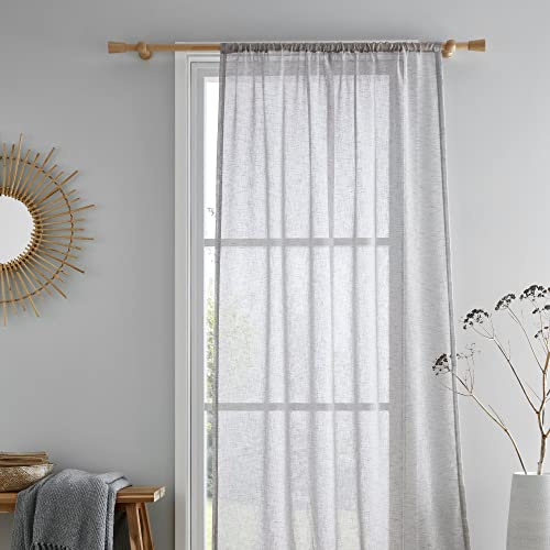Drift Home - Grey Semi-Transparent Cotton Curtain Panel - 55 x 54 (140 x 137cm) - Sustainable Recycled Cotton - Sheer Voile/Net Window Curtain