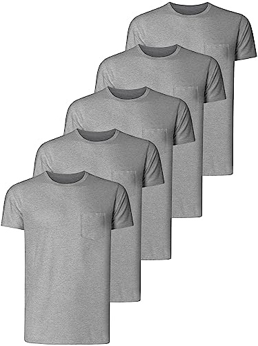 Teesmen T Shirts for Men UK 5 Pack Short Sleeve Crew Neck Plain Cotton Boys Adult Sport Tees Undershirts Workwear Gym Running Workout Casual Daily Shirt (Pocket 3, XXL)