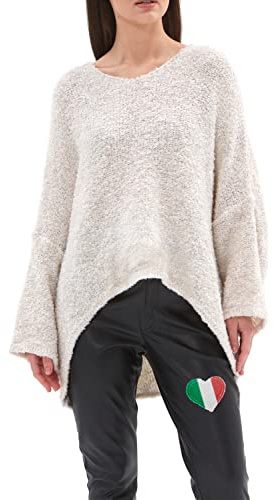SOVENTUS FASHION Damen Strickpullover Oversize Longpullover Pullover Damen V-Ausschnitt Grobstrickpullover Pulli Damen Frühling Herbst Winter Made in Italy