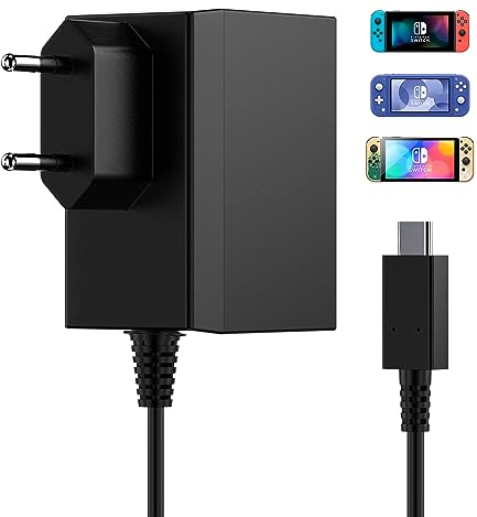 Jippofu Netzteil für Nintendo Switch, Ladegerät für NS Switch 15V/2.6A unterstützt TV-Modus Schnelles Aufladen, Ladekabel Charger für Switch Pro Controller/Switch Lite/Switch OLED/Switch Dock 1,5m
