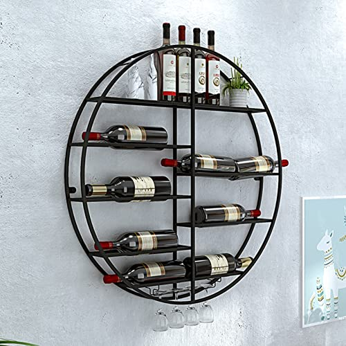 EYLINK Noir Rond Mural casier à vin Suspendu Verre à vin Porte-gobelet Bouteille de vin en métal Stockage Organisateur Bar Cave à vin Cuisine comptoir Affichage décor étagère (Taille : 70x11x70cm)