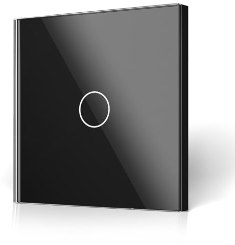 Luxvista interruptor luz pared, 1 Gang 1 Vía interruptor tactil pared Negro, Interruptores de luz pared con panel de vidrio templado con retroiluminación LED, para la iluminación del hogar