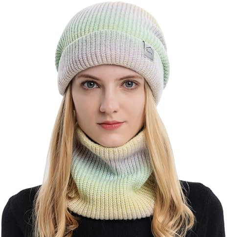 TAGVO Wintermütze und Loop Schal Damen Winter Warme Mütze Beanie Schal Set mit Dicke Fleecefutter für Ski