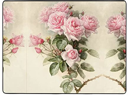JAYWIS Teppich mit rosafarbenem Vintage-Rosen-Druck, rutschfest, für Wohnzimmer, traditioneller Teppich, 160 x 122 cm