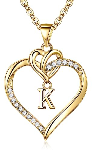 TINGN Kette Damen Herz Halskette Frauen, Gold Kette mit Herz Anhänger Buchstaben Halskette Intiale Kette K Buchstaben Halskette Damen Gold Geburtstag Weihnachten Geschenke für Frauen Mutter Schmuck