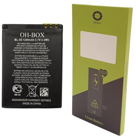 OH-BOX® Batteria compatibile con Brondi/Nokia (BL-4D) Nokia E5, E7, N8, N97,Brondi Amico Ci Sento, Amico Sicuro e Amico Chic