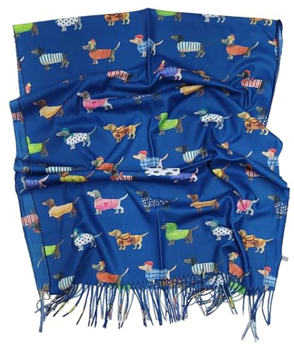 GFM® DGSHL-A Schal mit Dackel-Motiv, Kaschmir-Textur, für Herbst und Winter, Dg-41-Blau, L