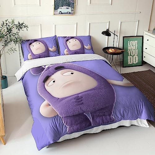 3D Oddbods Druck Bettwäsche Set Animation Bettbezug Set Kinder Jungen Microfaser Betten Set Mit Reißverschluss Und Kissenbezug Double（200x200cm）