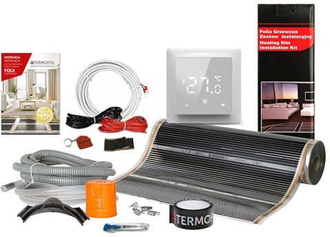 Termofol Elektrische Fußbodenheizung Heizfolie 230V mit Thermostat H6 Schwarz - Leistung 60 W/m2 - Oberfläche 2m² - Fussbodenheizung Elektrisch Komplettset fur Fußboden Wand oder Deckenheizung