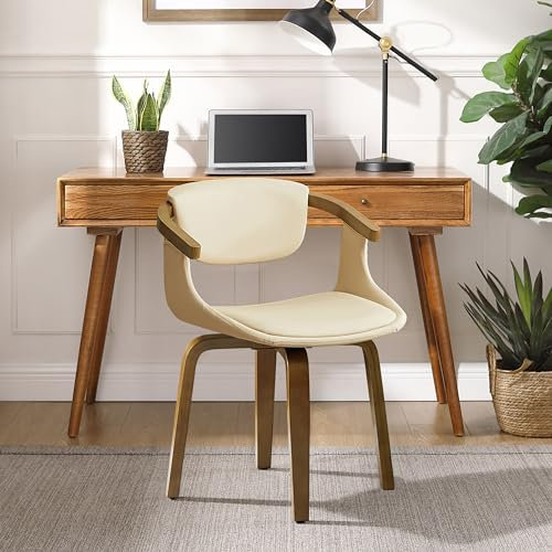 Zouron Chaise de Salle à Manger en Simili-Cuir (pivotant à 360 degrés),Fauteuil de Loisirs Moderne(Pieds en Bois),Chaise de Bureau à Domicile(Coussin Souple),Beige