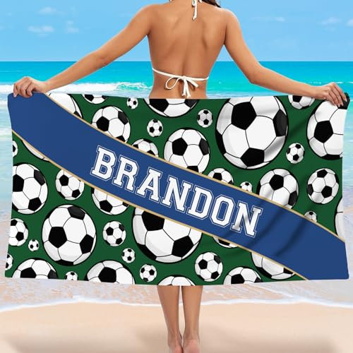 NIBESSER Toalla Personalizada con Nombre Toalla Playa Microfibra Niña Niño Ligera Toalla Piscina Antiarena de Secado Rápido Toalla de Playa Mujer Hombre Suave Cómoda, Deporte- Fútbol, 90x180 cm