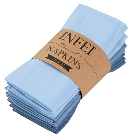 INFEI Solid Color Linen Blended Thin Dinner Cloth Napkins - Set of 12 (40 x 40 cm) - for Events & Home Use (Multi Blue)