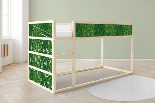Unik Nordic Aufkleber für IKEA KURA Hochbett, Fußball Rasen 5-Sticker-Set Oben, Bettaufkleber, Sticker für Kinderbett, Möbelfolie fürs Kinderzimmer, Bettfolie für Kinder, Set 5 Teilig