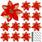 BOFUNX 12Pcs Glitter Poinsettia Artificial Flowers 5.7 Christmas Large Flowers with Clips Stems for Christmas Tree Wreath Christmas Party Decoration (Red Gold)