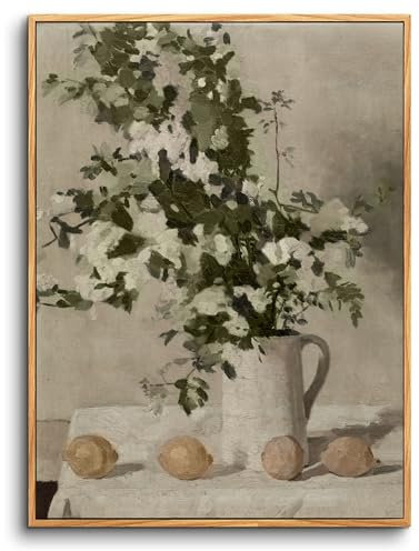 hyidecorart Vintage Leinwand Bilder mit Rahmen Holz, 20x25 cm Klein Wandbilder Wohnzimmer Blumen und Zitronen Stillleben, Modern Wanddeko Schlafzimmer Gemälde Desktop Badezimmer Büro Esszimmer Flur