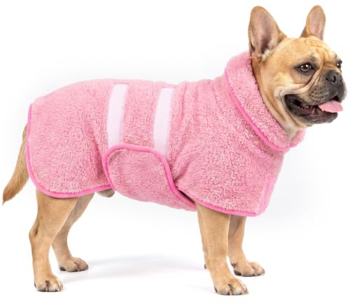 Bienbee Hundebademantel, schnelltrocknend, super saugfähig, zum Trocknen von Hunden, hält warm, für nach dem Baden, rosa, Größe M