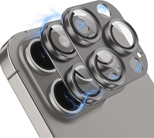 OAproda 2 Pack Camera Lens Protectors for iPhone 16 Pro Max/16 Pro/15 Promax/15 Pro/14 Pro Max/14 Pro, 9H Anti-Scratch Stepped Lens Protector, Aluminium Alloy Integrated Camera Cover (Grey)