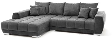 möbelando Wohnlandschaft >Amelie< 9 Kissen, Waffelsteppung, Strukturstoff anthrazit - 300x86x215 (BxHxT)