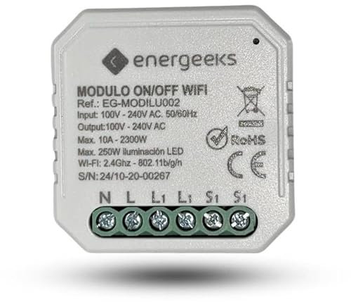Energeeks - Módulo Interruptor WiFi Inteligente para Iluminación - Control a Distancia - Temporizador Integrado - Hogar Inteligente - Domótica - App Móvil - Compatible con Google y Alexa
