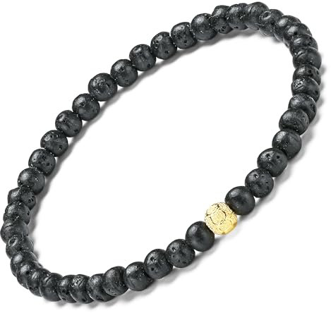 Apocalyptic-K Ladies Natural Gemstone Armband, 925 Sterling Silber, 3/4MM, Spinell Perlen Armband für Frauen (Vulkangestein,4MM)