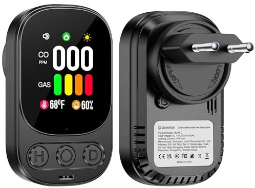 Gedsffati Rilevatore di Gas e Monossido di Carbonio con Spina per Casa, Allarme di CO, Rivelatore di Gas Combustibile per Gas Naturale LPG Metano Propano Butano, Nero, HD08-G