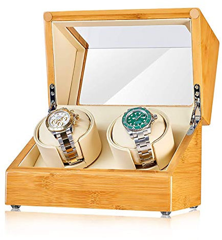 CWZZWS Uhrenbeweger – Bambus-Uhrenbeweger, automatischer Uhrenschüttler, mechanische Uhr, rotierender Placer, Uhrenaufbewahrungsbox mit Zugangskontrolle, Drehen Sie das Uhrengerät nach Hause