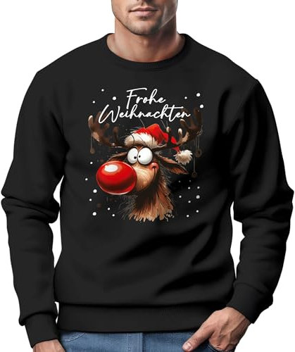 MoonWorks® Sweatshirt Herren Weihnachtspullover Rentier Aufdruck Frohe Weihnachten Weihnachtsoutfit Männer schwarz 3XL