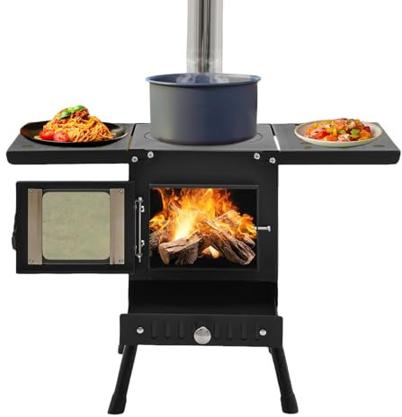 SUONTY Estufa de leña portátil para tienda de campaña, chimenea plegable para camping, tienda de campaña con tubos de chimenea, estufa de camping, estufa de taller, exterior, camping