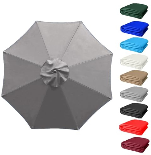 QIQVIV Rechange Toile De Parasol De Jardin pour 6 Baleines/8 Baleines Parasol De Terrasse, Parasol De Jardin, Housse De Rechange(Gray,(6Rib) 3.0m/118in)