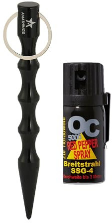 AMATHINGS Selbstschutz-Set – OC 5000 Tierabwehrspray 3 m + Kubotan 14 cm – Legal in DE, Schlüsselanhänger, kompakt & leicht (mit Kubotan)