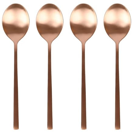 Argon Tableware Stainless Steel Dessert Spoons - 20cm - Copper - 4X Dining Table Spoon High Polished Soup Spoon 4-Piece Dinner Spoons Cutlery Set