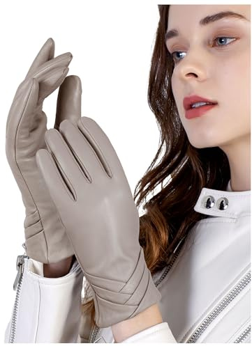 GSG SINCE 1998 Lederhandschuhe Damen aus chromfreiem Lammfell | Gefüttert mit Wolle, Touchscreen-Thermo-Handschuhe in stilvollem Design für Winter