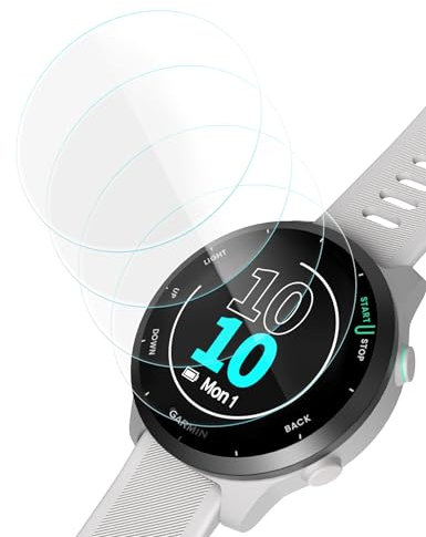 Sinoacc Protector de pantalla compatible con Garmin Forerunner 55 (paquete de 4) HD 9H de vidrio templado para reloj Forerunner 45 45S GPS Running Watch, ajuste perfecto, antiburbujas, fácil