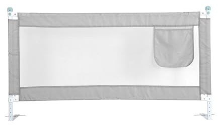 JF HOME BLISS 150cm—180cm Toddler Child Bed Rail Guard With Safe Lock Storage Pocket Easy To Install (Gray, 150cm)