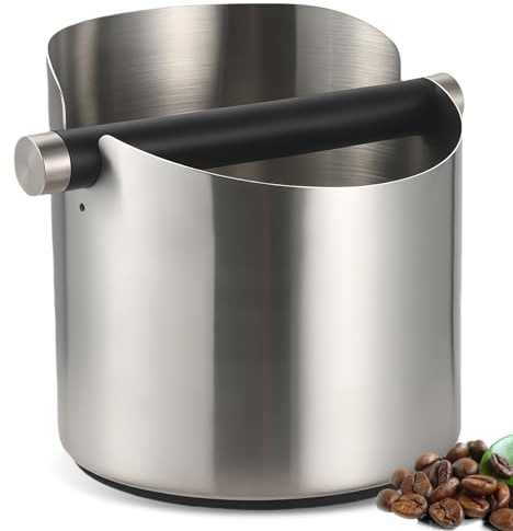 GOEDCH 11×8×8cm Abklopfbehälter: Abklopfbehälter für Siebträger, Edelstahl Knock Box, Rutschfester Silikonbasis & abnehmbarem Klopfhebel – Kompatibel mit Delonghi, Sage und Siebträgermaschinen